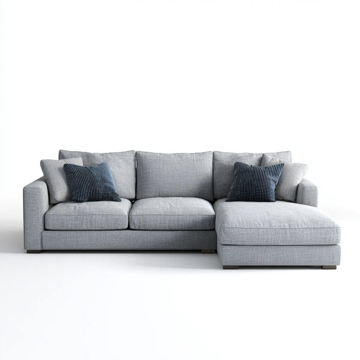 Sofa, Kanapa narożna z prawym, jasnoszarym półwyspem 260 x 160 x 85 cm w kształcie poliestru L