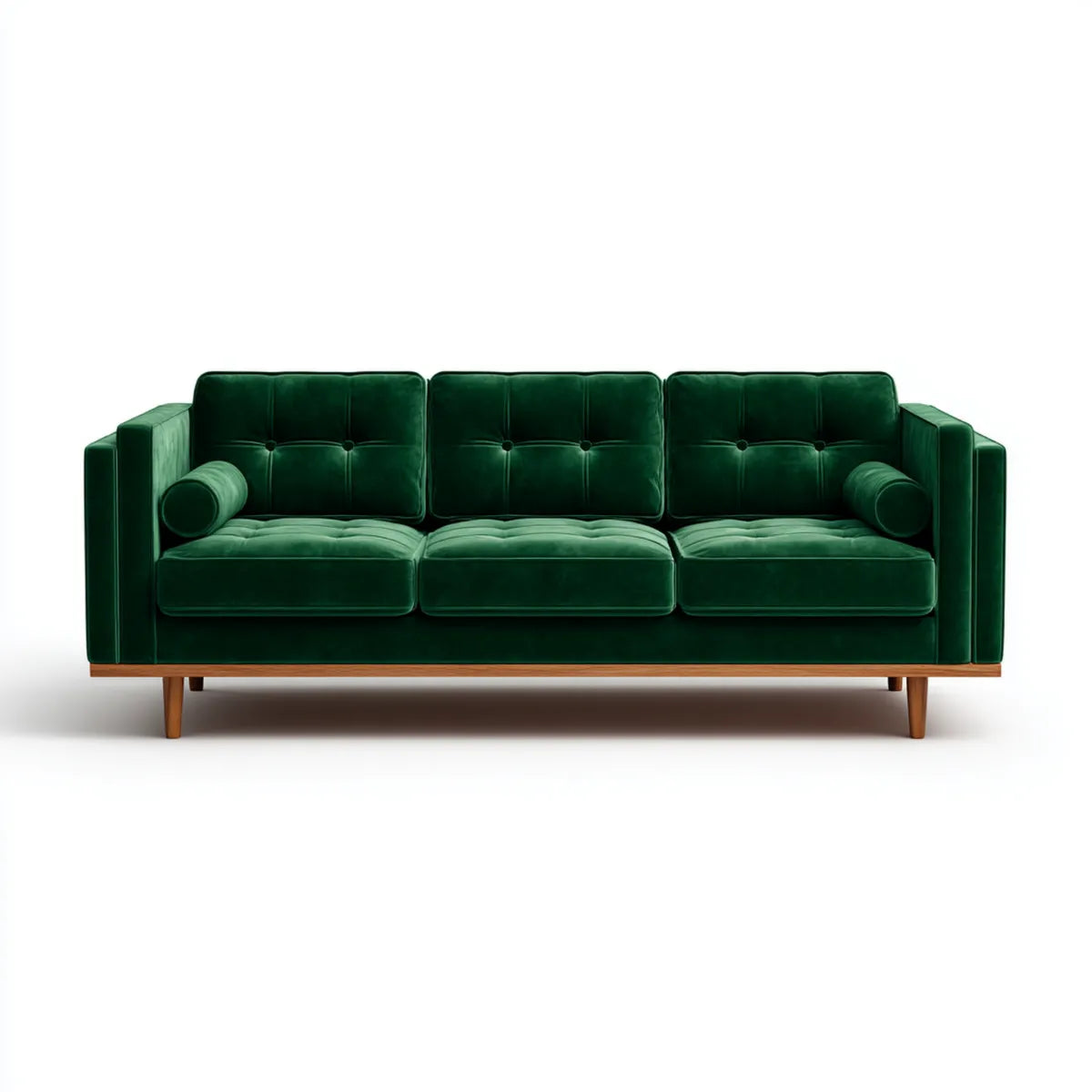 Sofa, 3 siedzenia zielone w prostokątnym aksamicie poliestrowym 220 x 90 x 85 cm