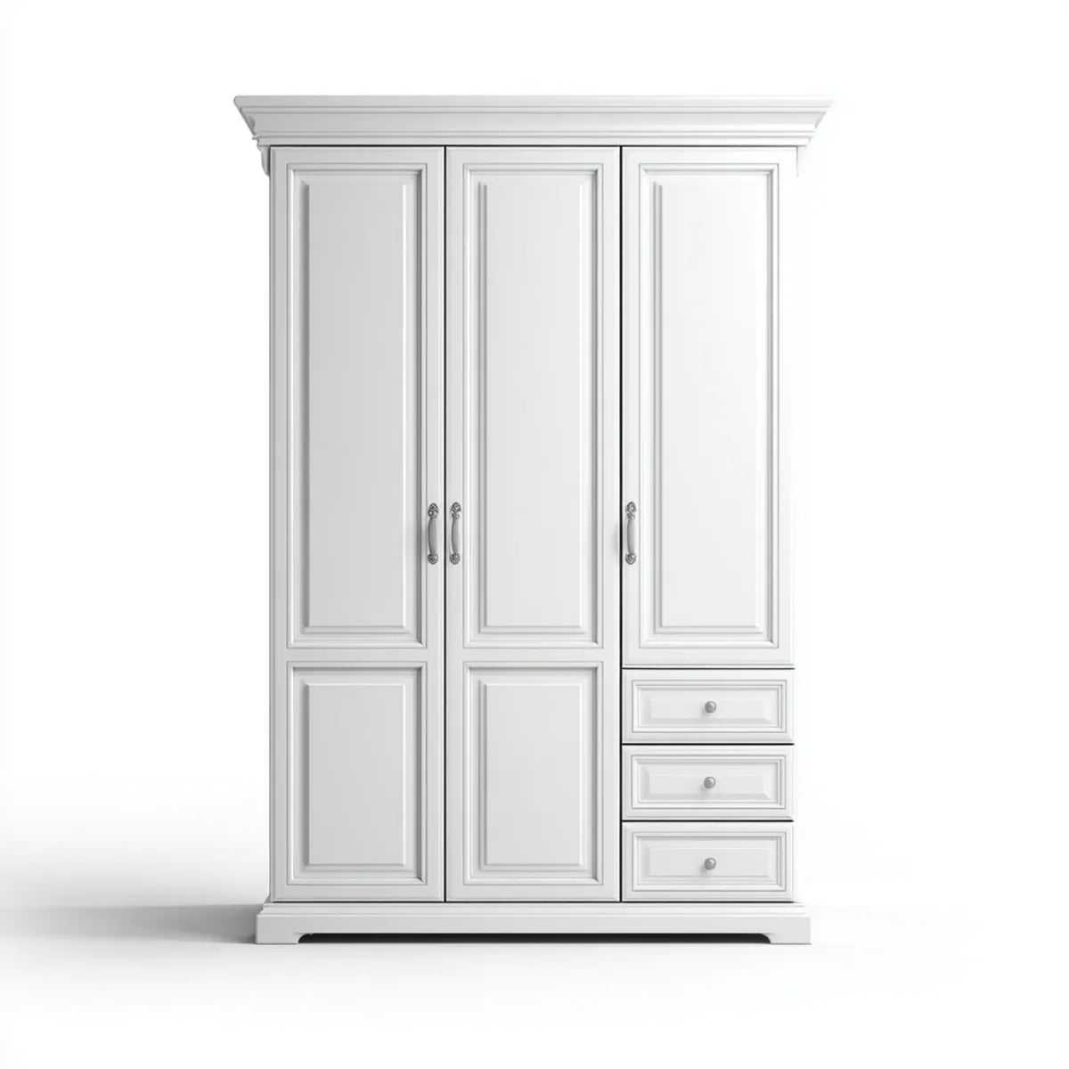 Szafa 3-drzwiowa 3 szuflady biały 150 x 60 x 220 cm w prostokątnych panelach MDF