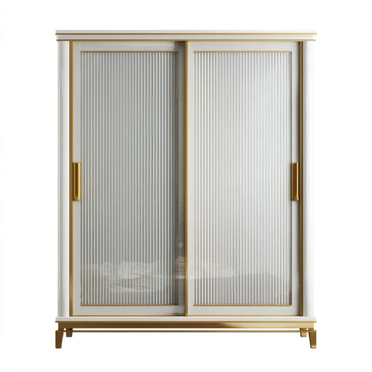 Szafa, Biała i złota szafa drzwi przesuwnych 120 x 60 x 200 cm w MDF i prostokątne szkło prążkowane