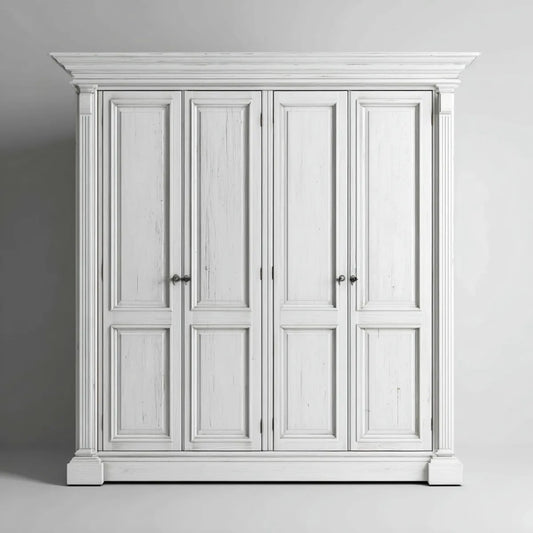 Szafa 4-drzwiowa biała 220 x 60 x 230 cm w litej prostokątnej sosnie