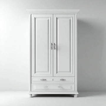 Szafa sypialna 2 drzwi 2 szuflady białe 100 x 55 x 200 cm w prostokątnych panelach MDF