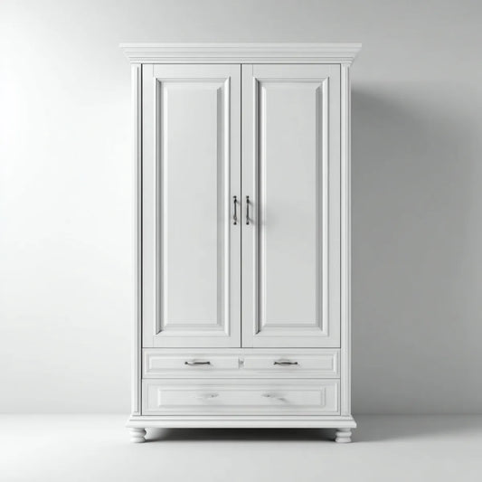 Szafa sypialna 2 drzwi 2 szuflady białe 100 x 55 x 200 cm w prostokątnych panelach MDF