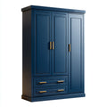 Szafa sypialna 3 drzwi 2 szuflady granatowy 150 x 60 x 200 cm w prostokątnych panelach MDF
