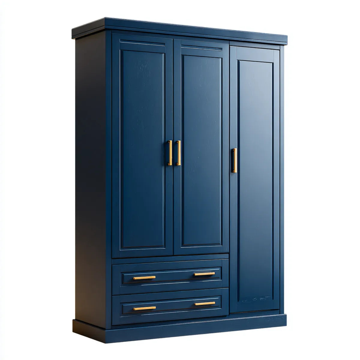 Szafa sypialna 3 drzwi 2 szuflady granatowy 150 x 60 x 200 cm w prostokątnych panelach MDF
