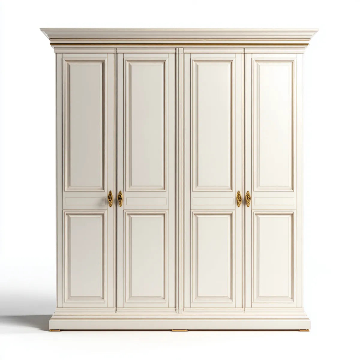 Szafa szafowa 4 drzwi z kości słoniowej i złota w MDF 240 x 60 x 240 cm prostokątne