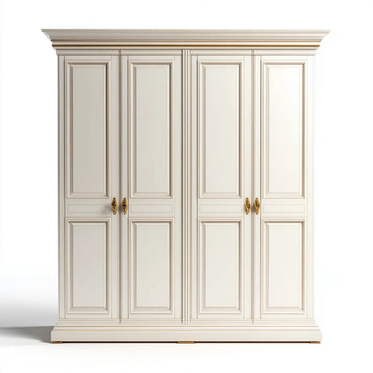 Szafa szafowa 4 drzwi z kości słoniowej i złota w MDF 240 x 60 x 240 cm prostokątne