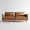 Sofa 3 brązowe siedzenia w skórze PU z litego drewna rama 220 x 90 x 85 cm
