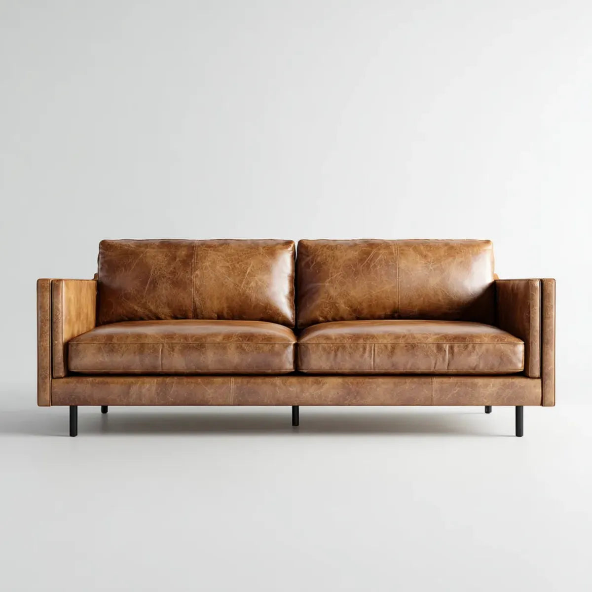 Sofa 3 brązowe siedzenia w skórze PU z litego drewna rama 220 x 90 x 85 cm