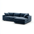 Sofa, Fotel narożny 4 niebieskie poliestrowe aksamitne fotele z prawym półwyspem 290 x 170 x 85 cm