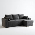Sofa narożna 3 fotele ciemnoszary 230 x 150 x 85 cm w poliestrze z krzesełkiem z długiem od prawej do L