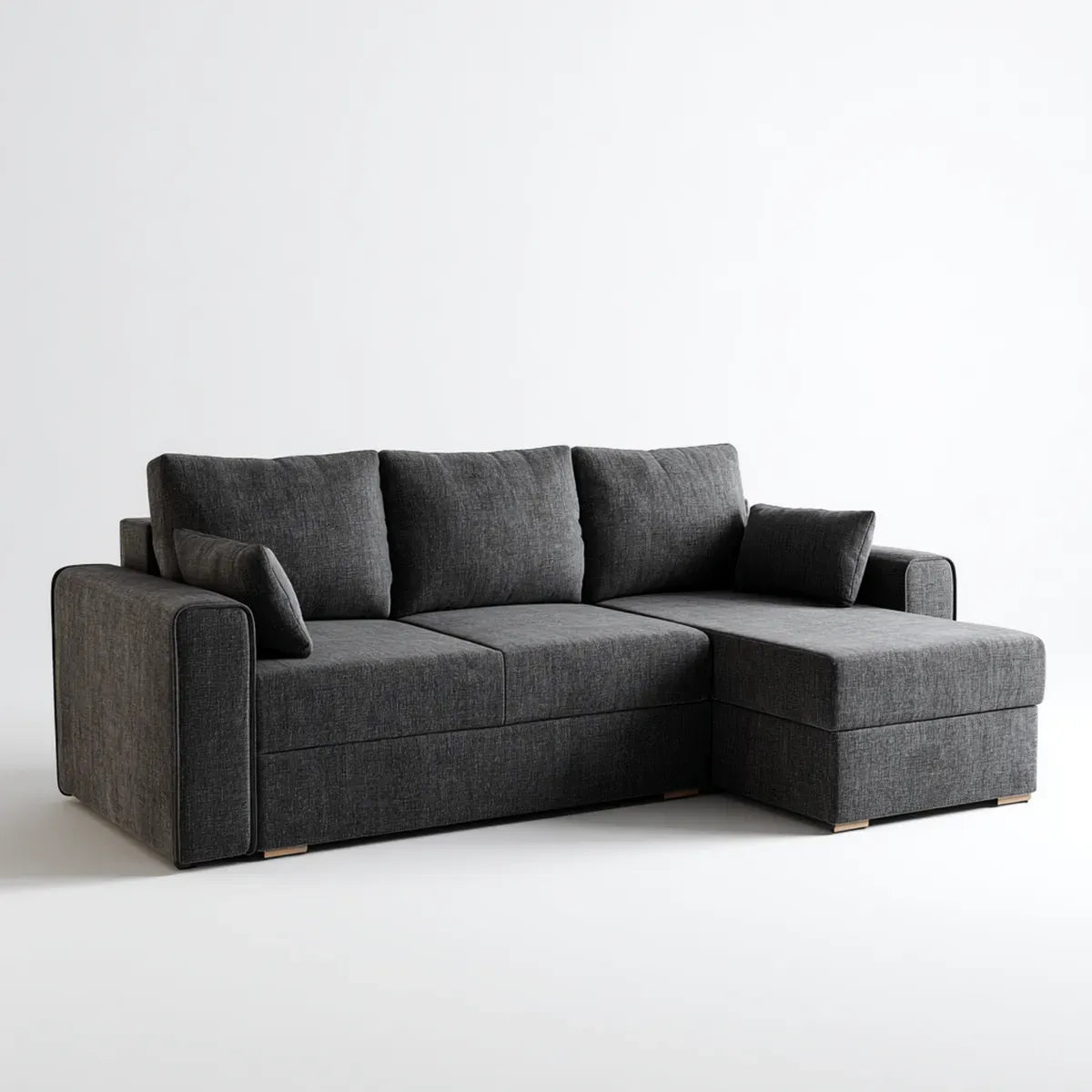 Sofa narożna 3 fotele ciemnoszary 230 x 150 x 85 cm w poliestrze z krzesełkiem z długiem od prawej do L