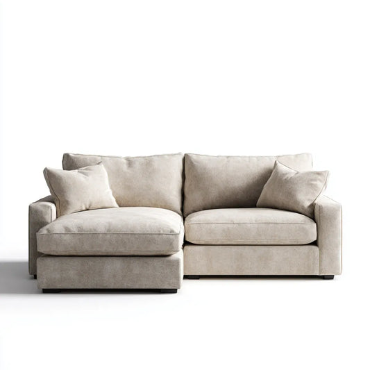 Sofa, Kanapa narożna z krzesełkiem z lewej beżowej 260 x 160 x 85 cm poliestrowej powłoki L kształt