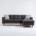 Sofa, Kanapa narożna 3 fotele z krzesełkiem z prawym antracytem 250 x 160 x 85 cm w poliestrze i litym drewnie w kształcie L