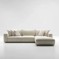 Sofa, Kanapa narożna z szewcem z prawej beżowej poliestru 300 x 170 x 85 cm