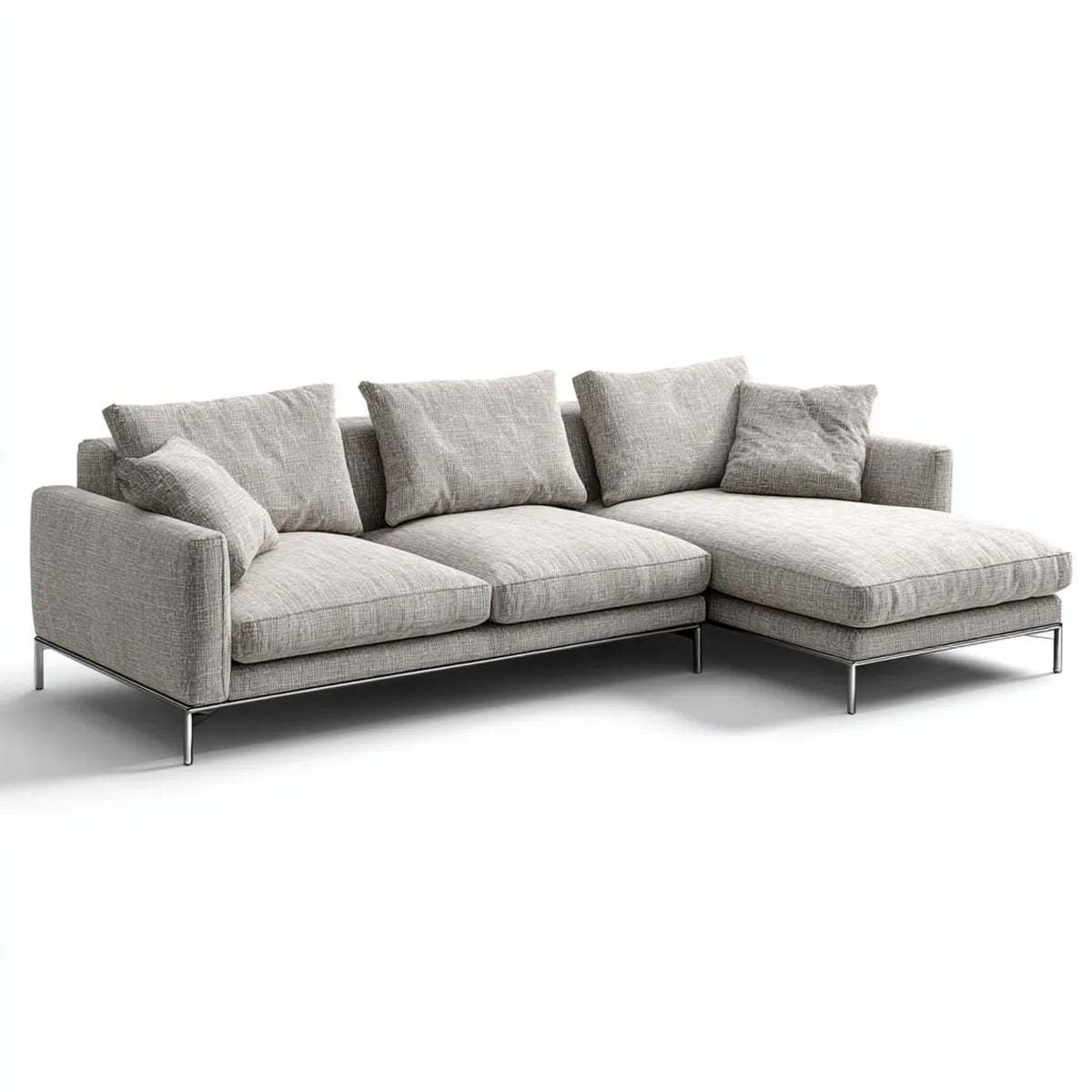 Sofa narożna z krzesełkiem z jasnym, szarym płaszczem 270 x 170 x 85 cm poliester L