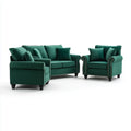 Sofa, Zestaw sof 3 kawałki zielony aksamitny prostokątna poliester ze kolcami 2 fotele 100 x 90 x 85 cm i sofa 2 miejsca 170 x 90 x 85 cm