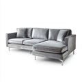 Sofa, Kanapa narożna z półwyspem 3 miejsca szare w aksamicie poliestrowym 260 x 160 x 85 cm