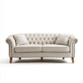 Sofa, Chesterfield sofa 2 fotele w beżu poliestrowym z nogami w litym drewnie 170 x 85 x 78 cm