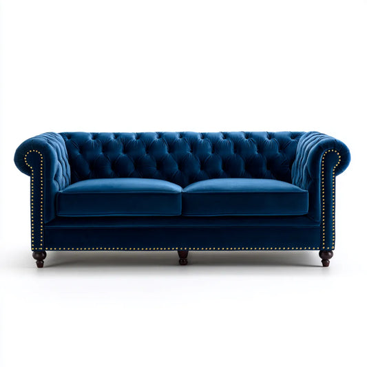 Sofa, Chesterfield sofa 2 niebieskie miejsca 180 x 90 x 75 cm w poliestrowym aksamitnym prostokątnym kształcie