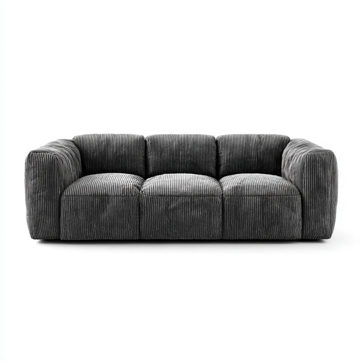 Sofa, 3 fotel szara, aksamitna sofa w poliestrowym, żebrowanym prostokątnym kształcie 220 x 95 x 75 cm