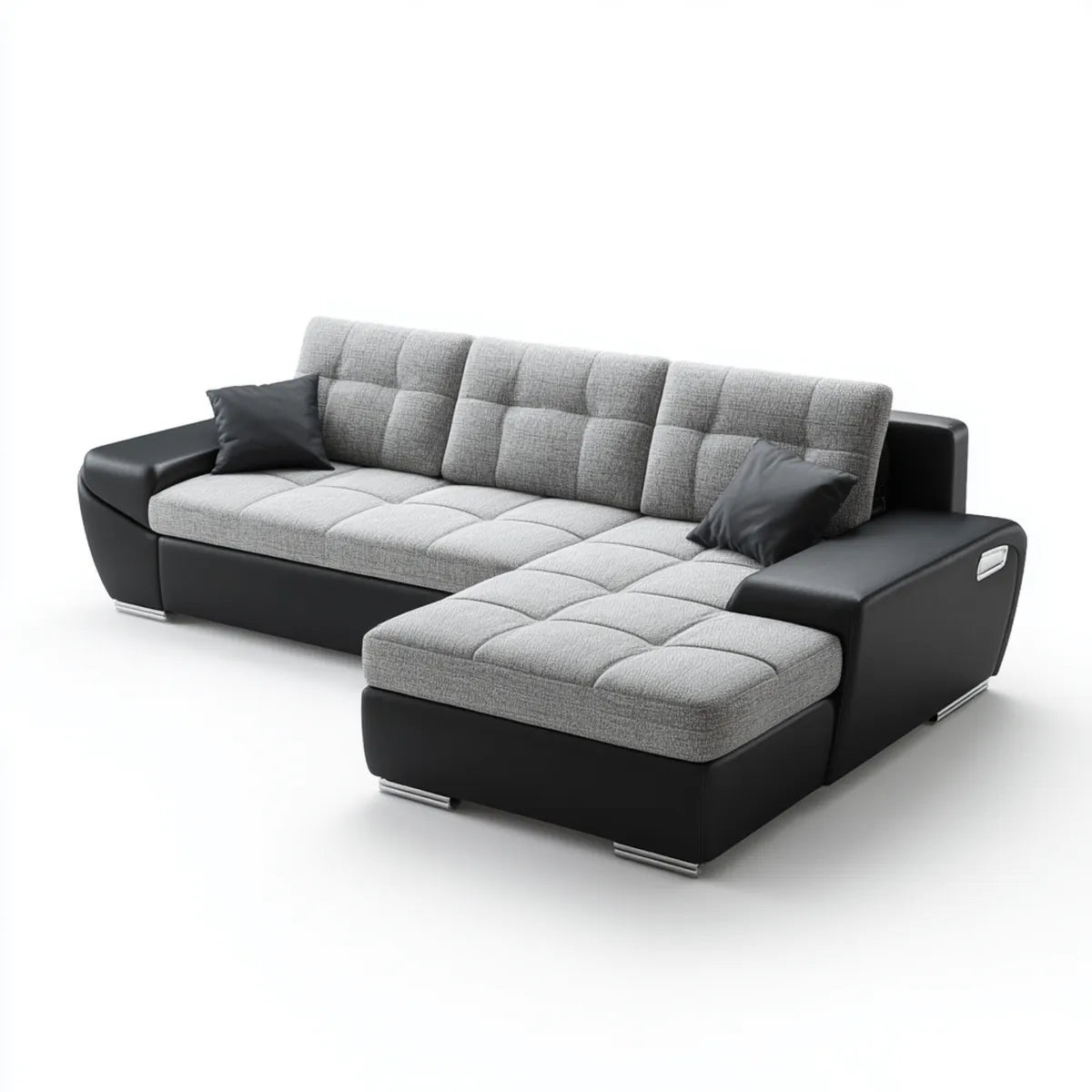 Sofa, Rożna sofa 4 miejsca szare i czarne 270 x 165 x 90 cm w poliestrze i ze skóry PU