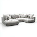 Sofa, Kanapa narożna z krzesełkiem z haczykiem białym i szarym skórzanym PU i poliestrem 300 x 220 x 85 cm