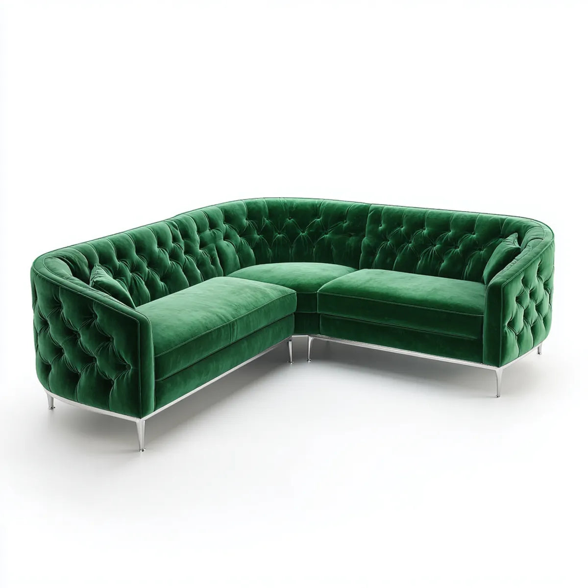Sofa, narożna sofa 3-fotelik Emerald zielony 250 x 250 x 80 cm poliester aksamit kształt litery L