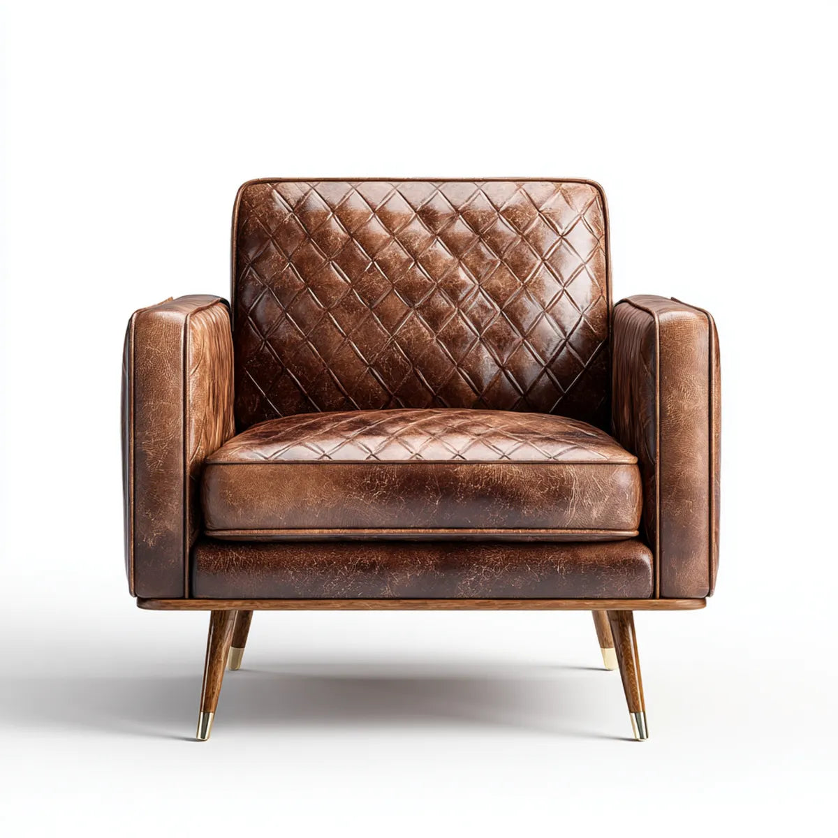 Fotel Lounge Brązowy 90 x 86 x 92 cm wykonany ze sztucznej skóry PU z diamentowym szwem