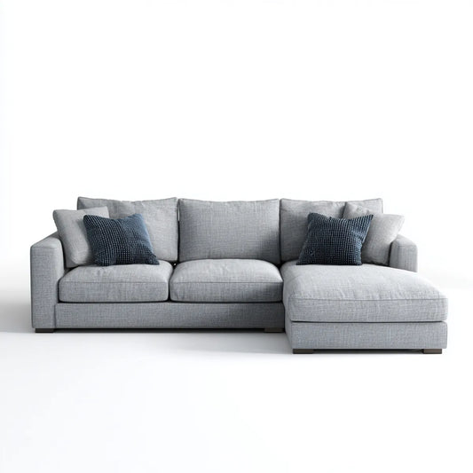 Sofa, Kanapa narożna z prawym, jasnoszarym półwyspem 260 x 160 x 85 cm w kształcie poliestru L