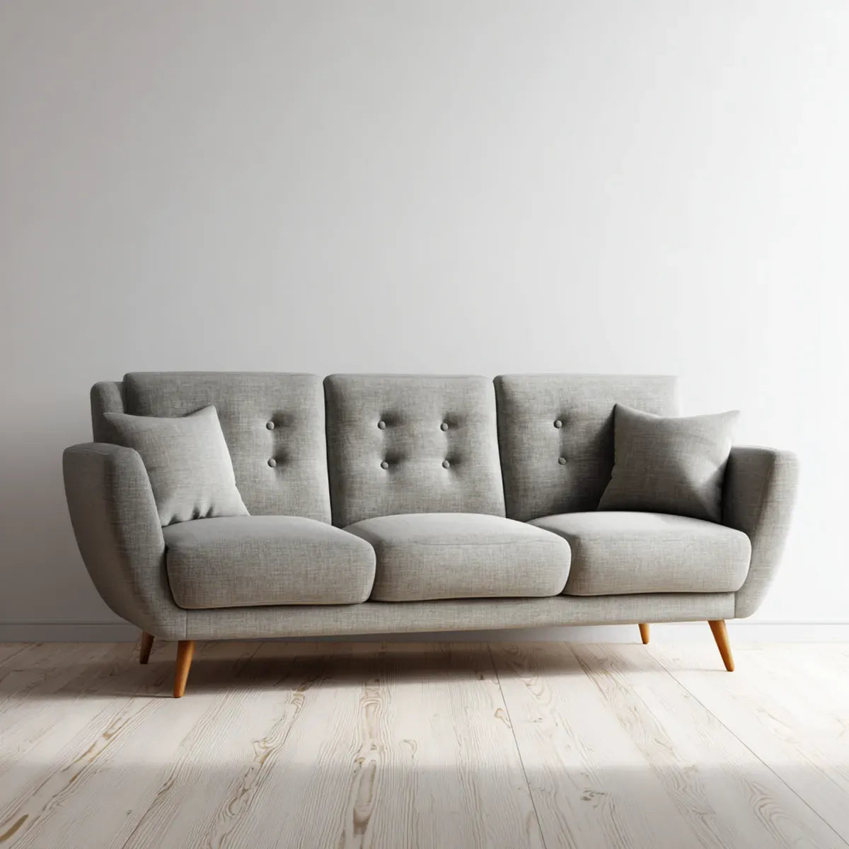 Sofa, 3 fotela szara, poliestrowa kanapa z drewnianymi nogami 210 x 85 x 85 cm proste