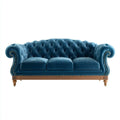Sofa, Kanapa Chesterfield 3 fotele niebieski octanium w poliestrowym aksamicie z litym drewnianym ramą 230 x 95 x 82 cm