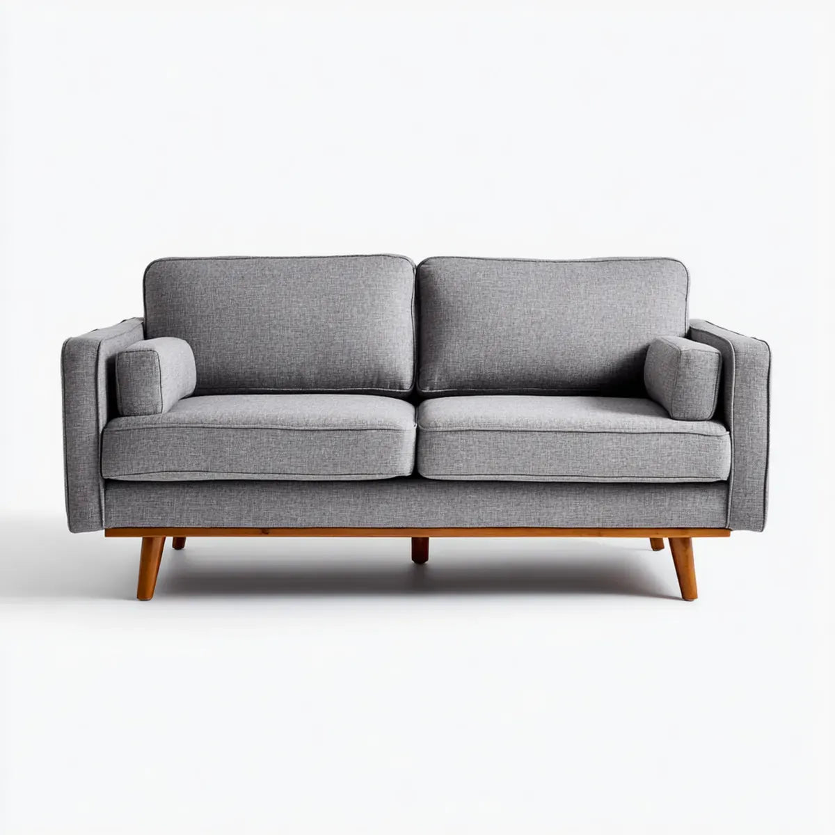 Sofa, Szara sofa poliestrowa z litymi nóżkami z drewna 180 x 85 cm, 180 x 85 x 85 cm