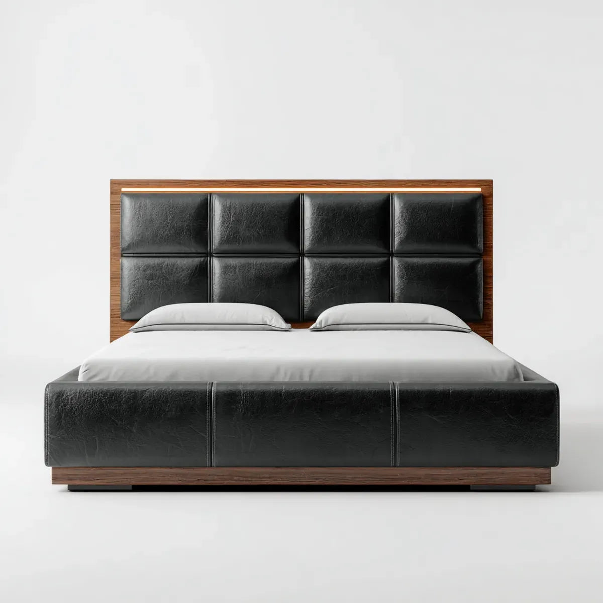 Łóżko podwójne z czarną deską i orzechem włoskim 180 x 200 cm w PU i prostokątnym MDF