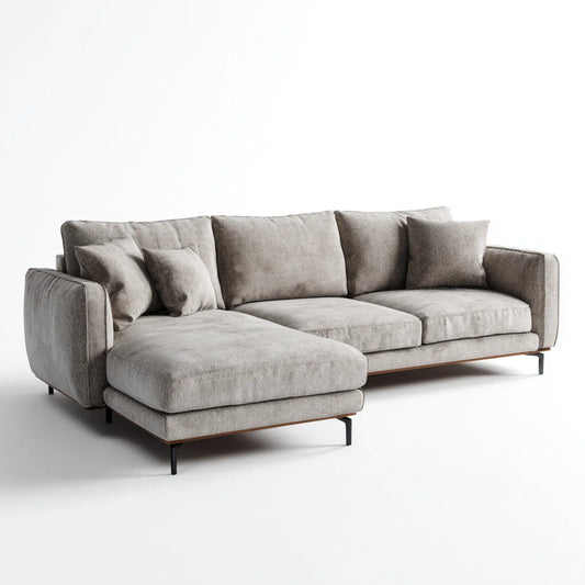 Sofa, Kanapa narożna z krzesełkiem z lewej szarej 270 x 165 x 85 cm w kształcie poliestru L